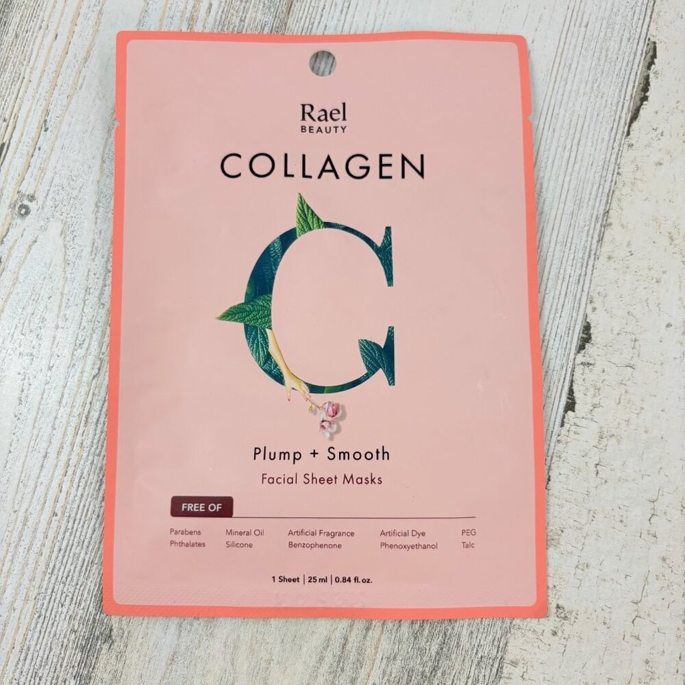 Rael Beauty Collagen Facial Sheet Mask 1 Sheet 25 ml .84 fl oz NEW